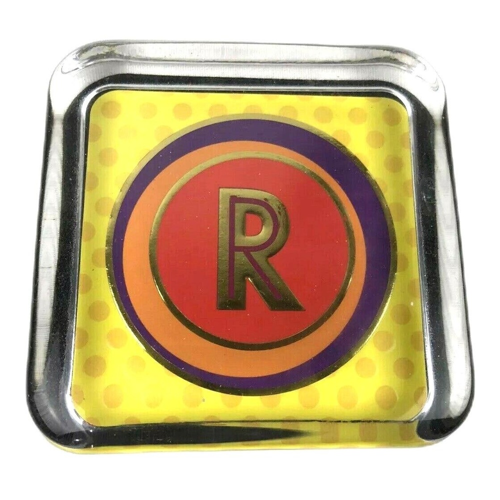Punch Studio Gold Embossed Initial Letter R Paperweight Thick Glass Monogram "R"